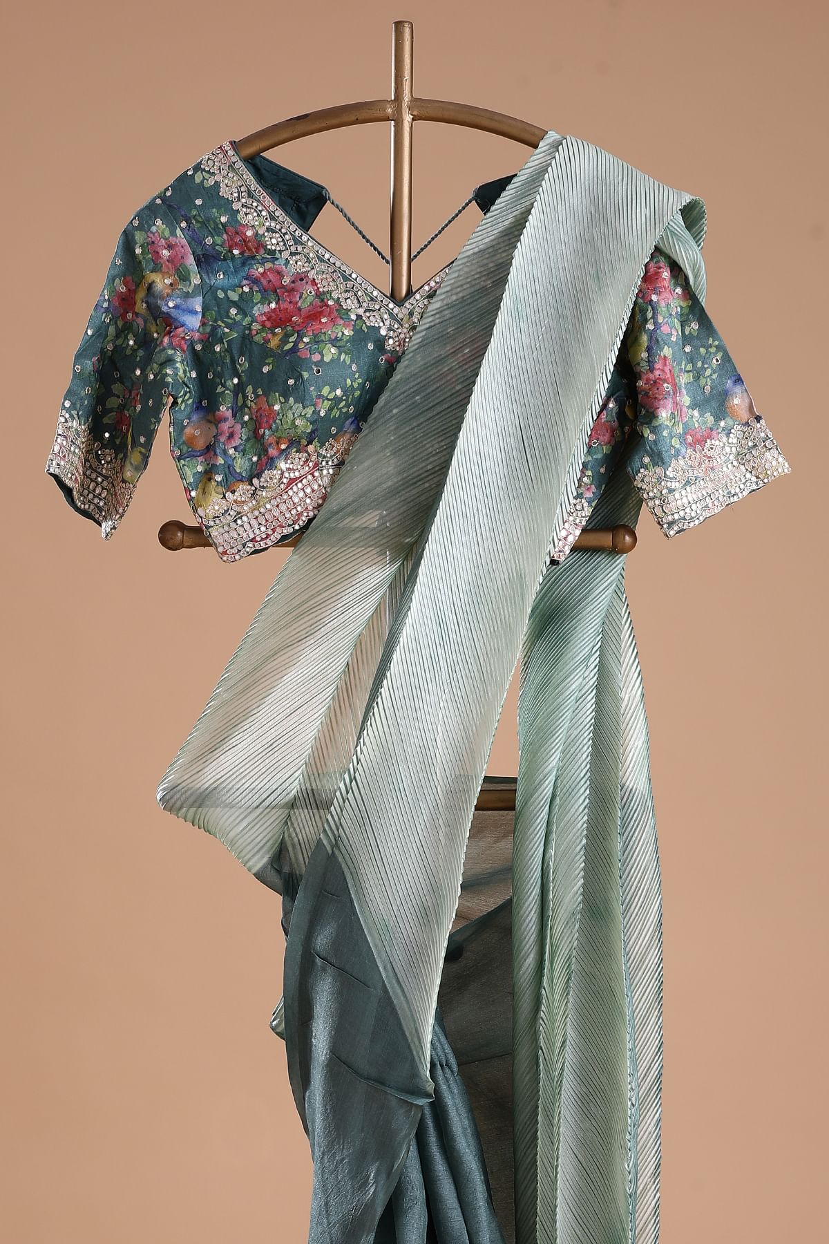 Celadon Green Silk Bandhani Scarf Celadon Green Silk Bandhani Scarf
