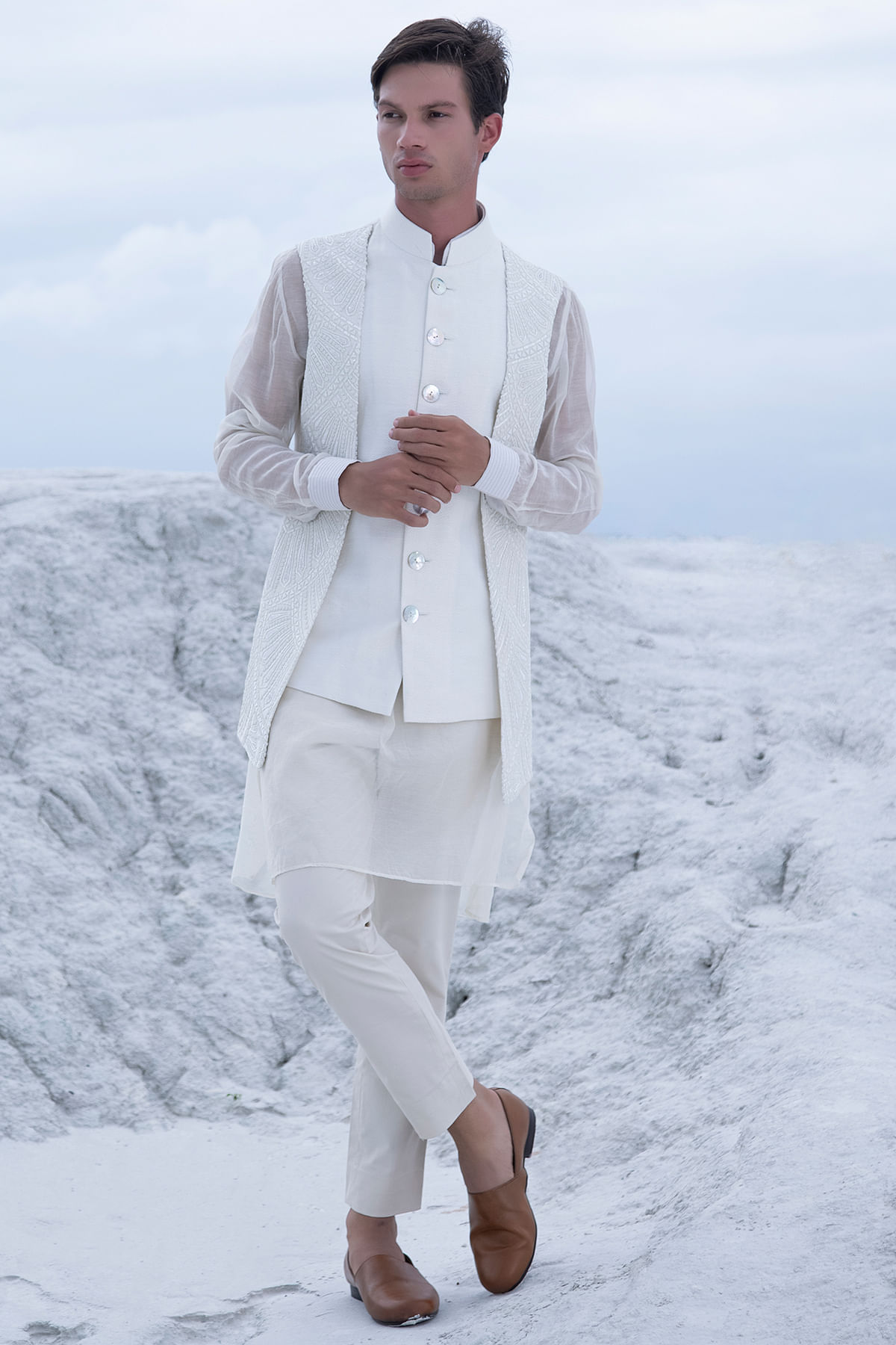 Off-White Waistcoat Kurta