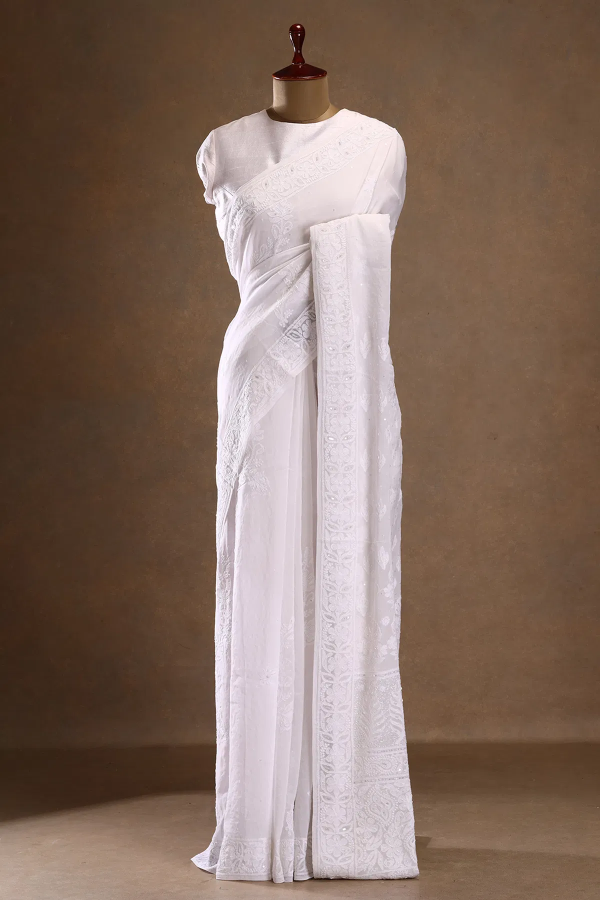 Off White Chikankari Saree