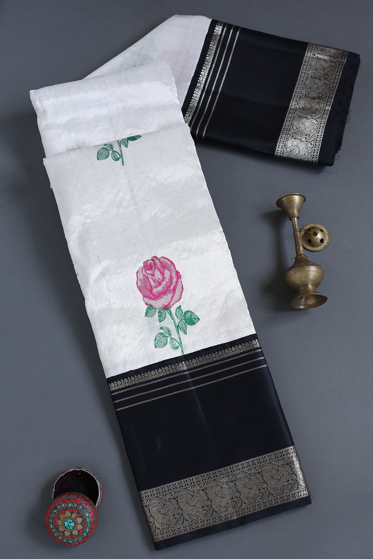 Off White Kanchipuram Silk Saree