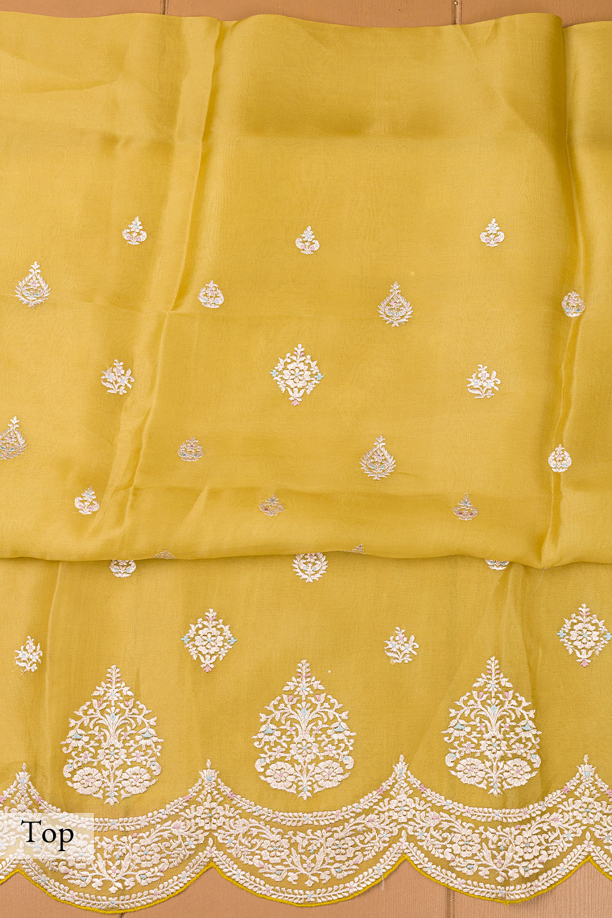 Buy Oil Yellow Organza Unstitched Dress Material With Resham Work 