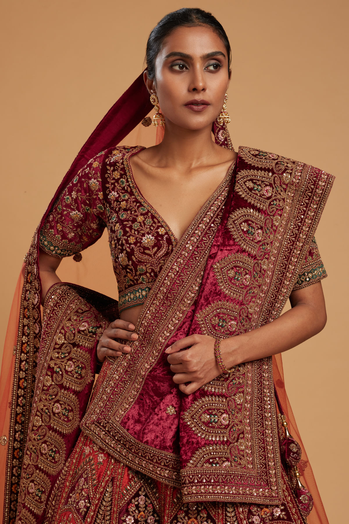 Orange and Maroon Lehenga