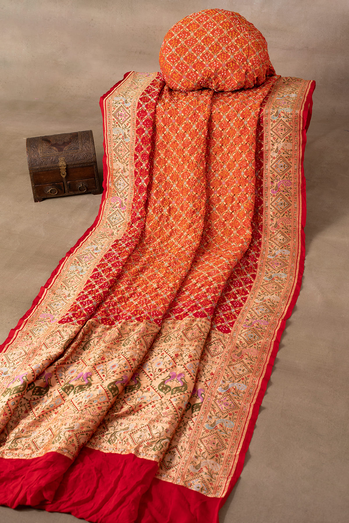 Orange and Red Bandhani Saree