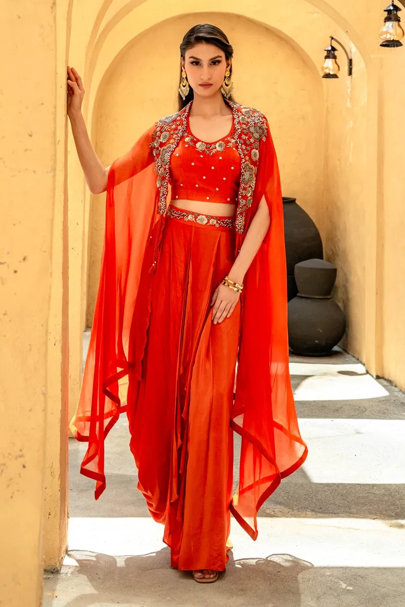 Orange Crop Top Suit 