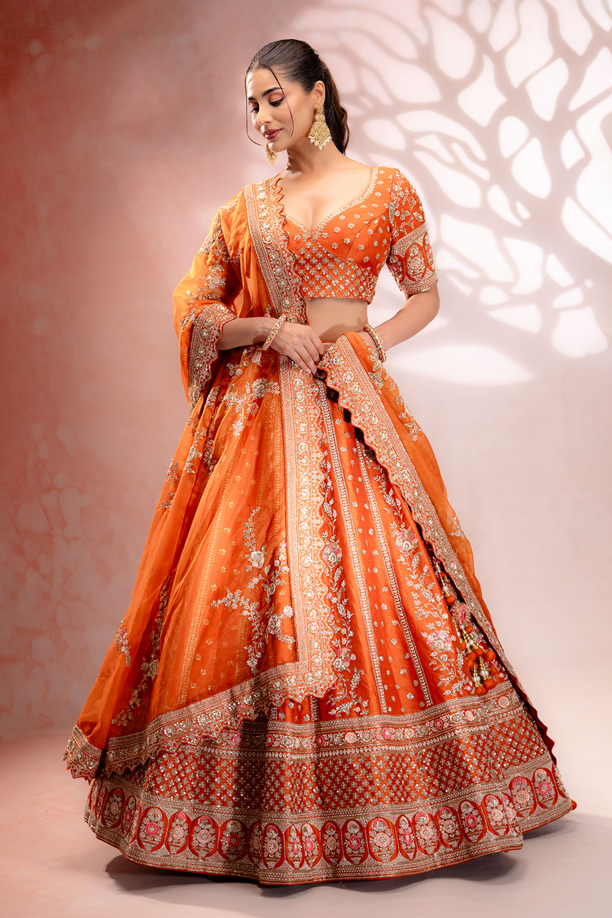 Orange Engagement Lehenga