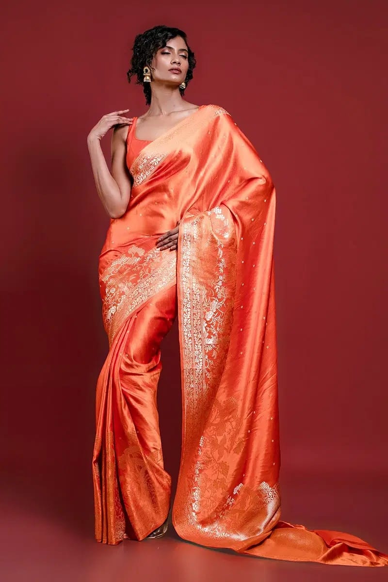 Orange Banarasi Silk Saree