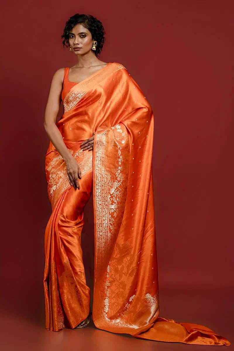 Orange Banarasi Silk Saree