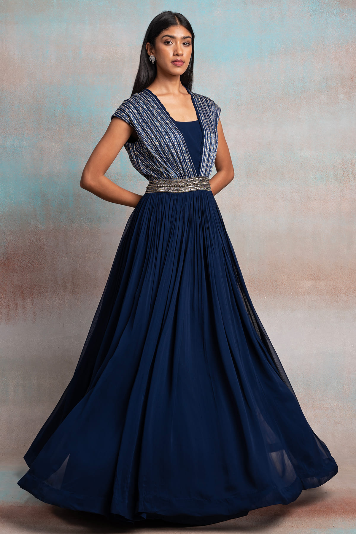 Faux Georgette Evening Gown Engaging