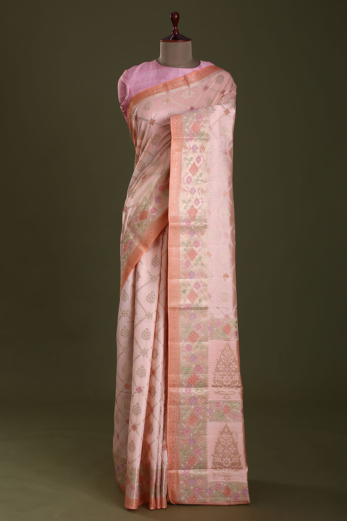 Pale Peach Zari Woven Chiniya Silk Saree-NI2483