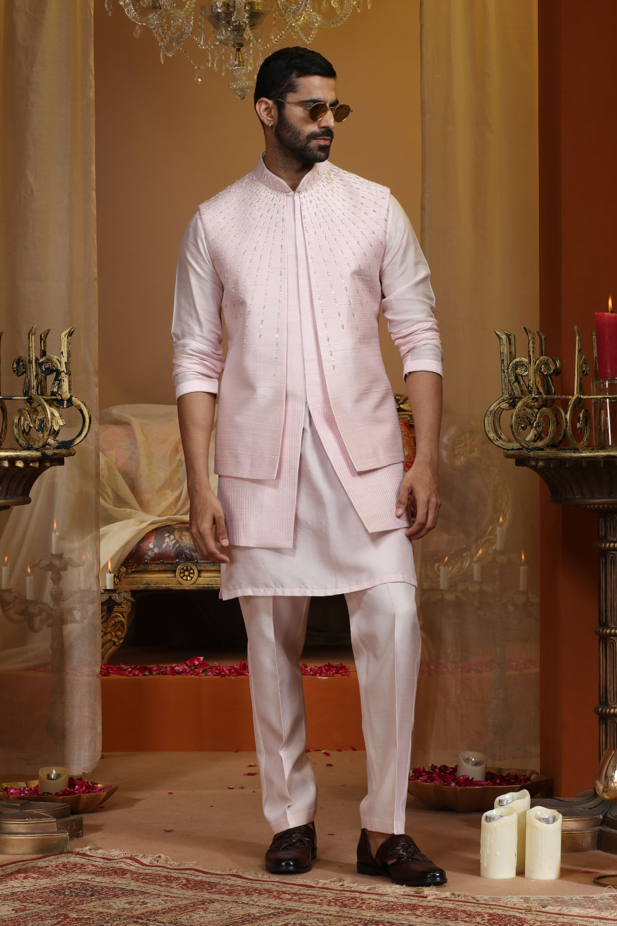 Pink Kurta with Waistcoat