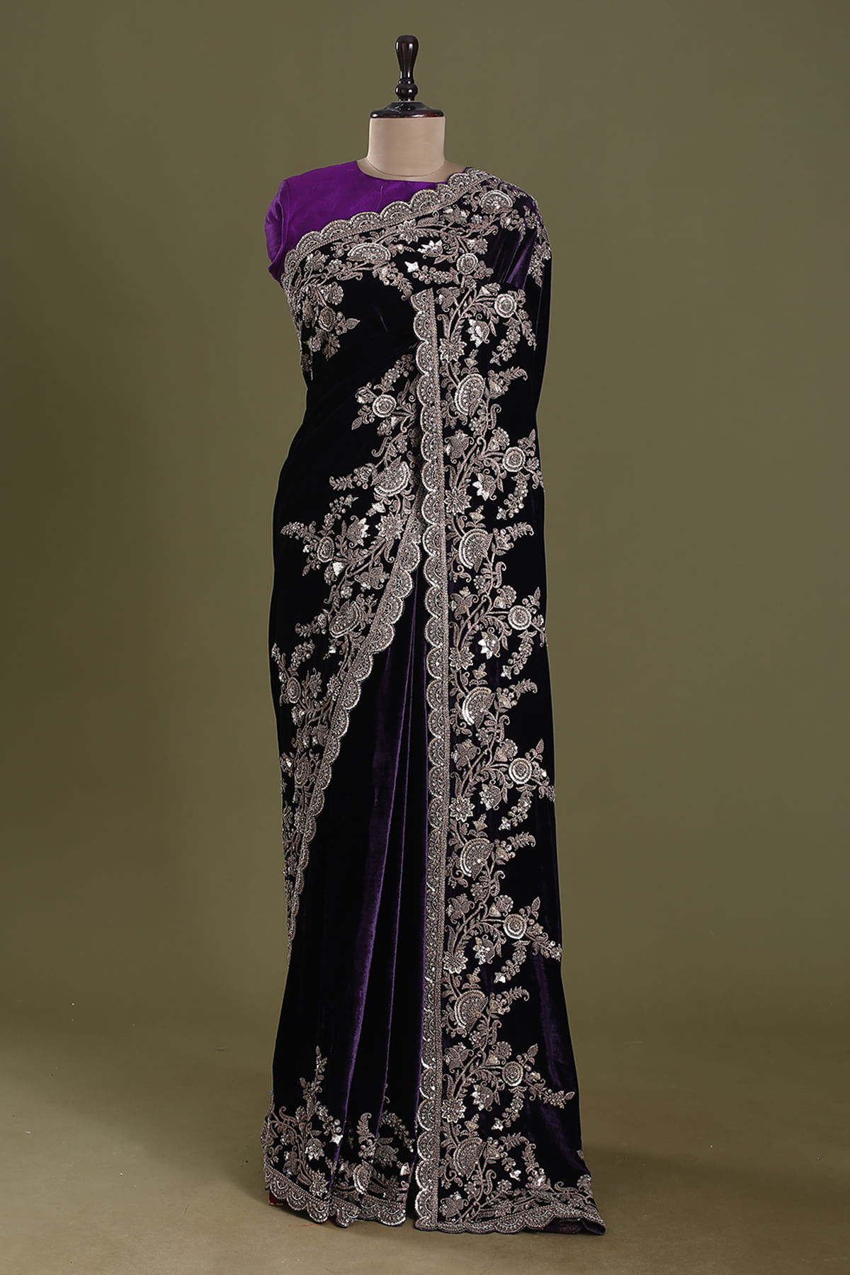 Purple Velvet Saree