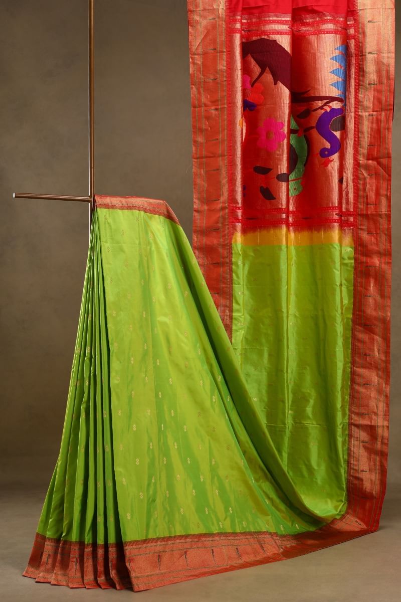 Parrot Green Paithani Silk Saree