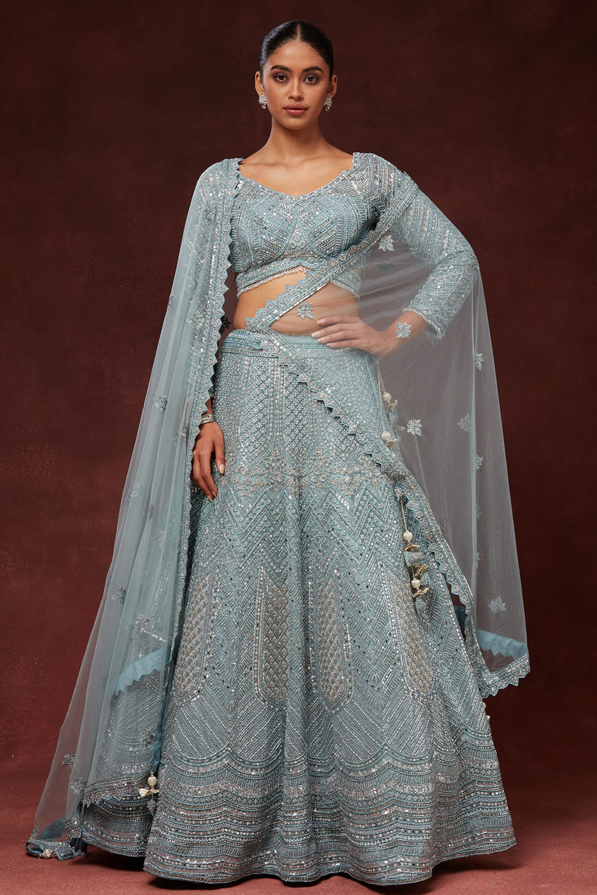 Enchanting Pastel Multi Net Lehenga