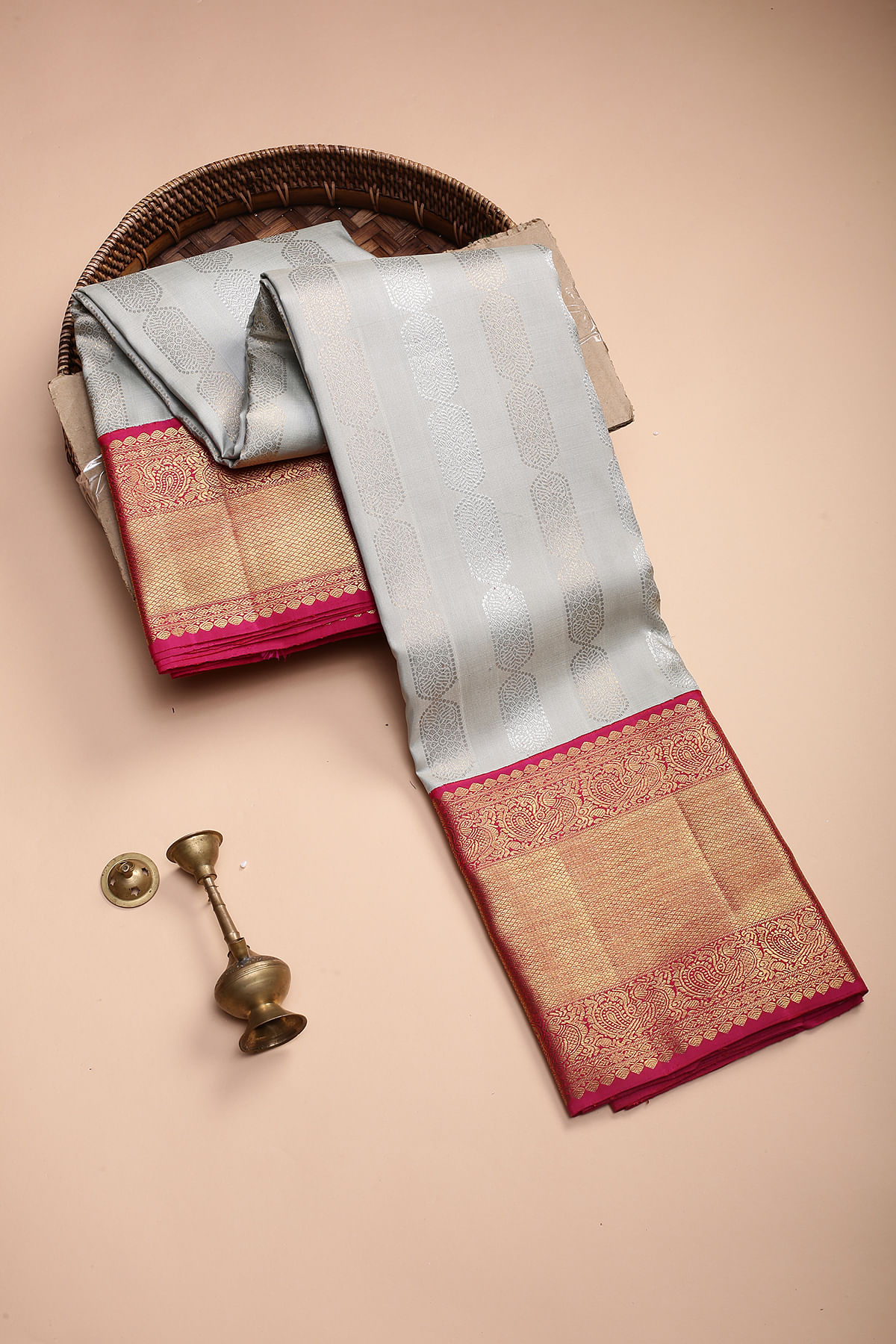 Buy Pastel Blue Zari Woven Kanchipuram Silk Saree Online at Samyakk