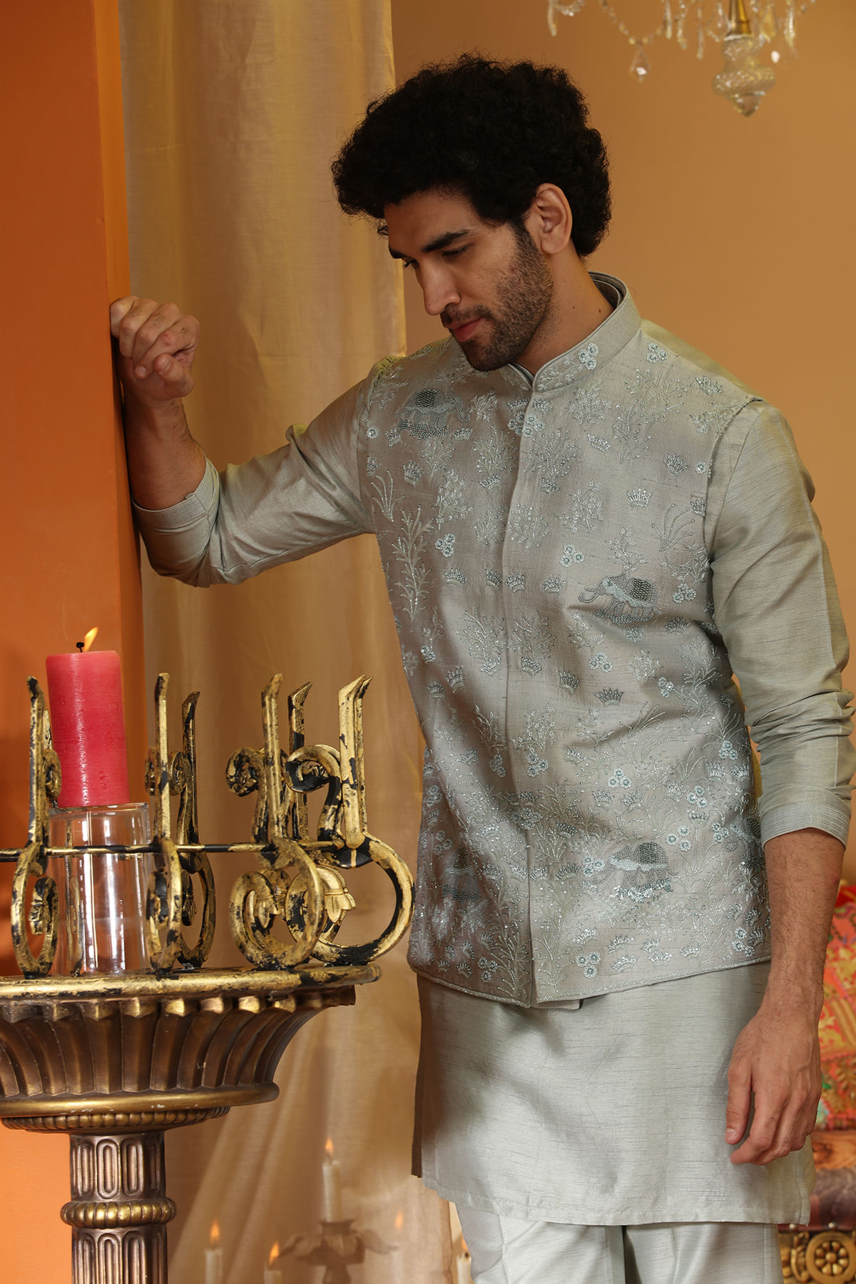Grey Kurta with Waistcoat