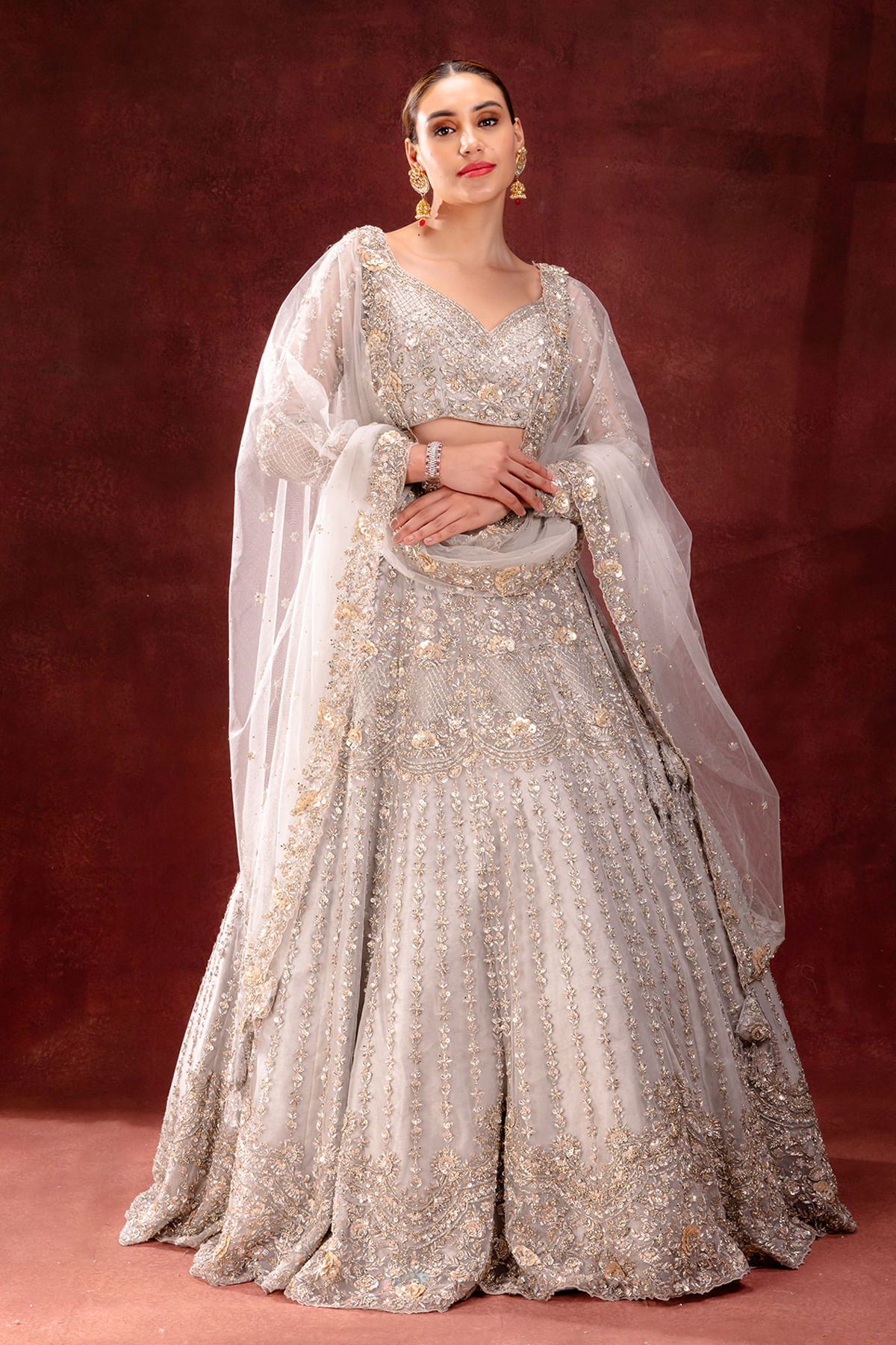 Pastel Grey Reception Lehenga