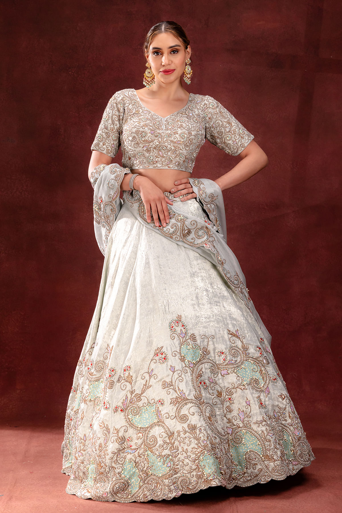 Pastel Grey Designer Lehenga