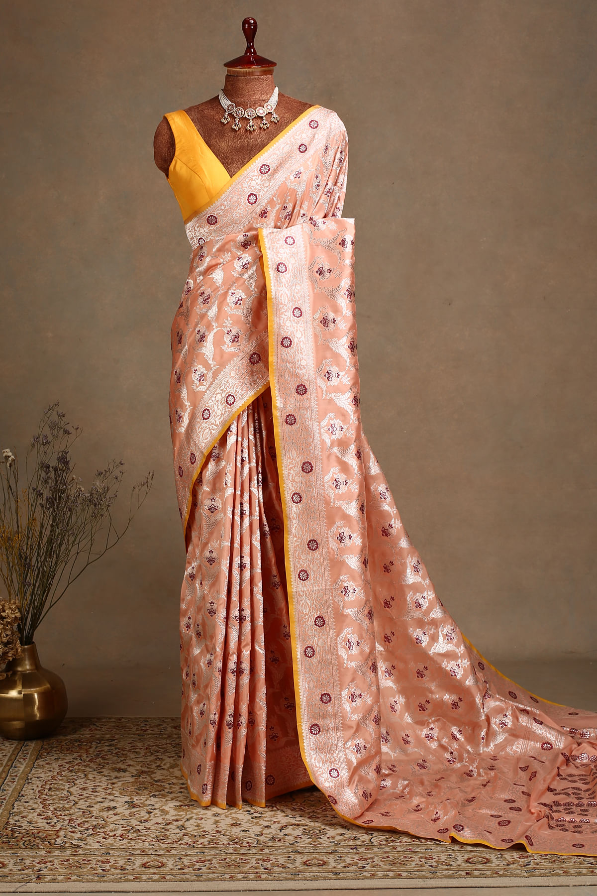 Peach Banarasi Silk Saree