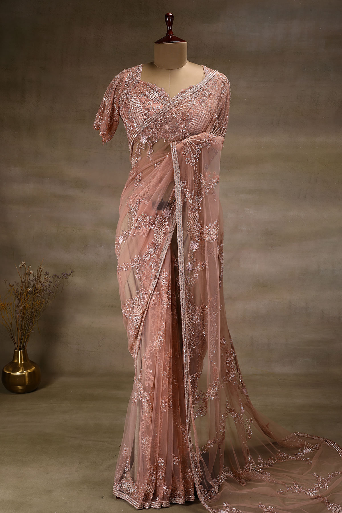 Peach Pink Saree