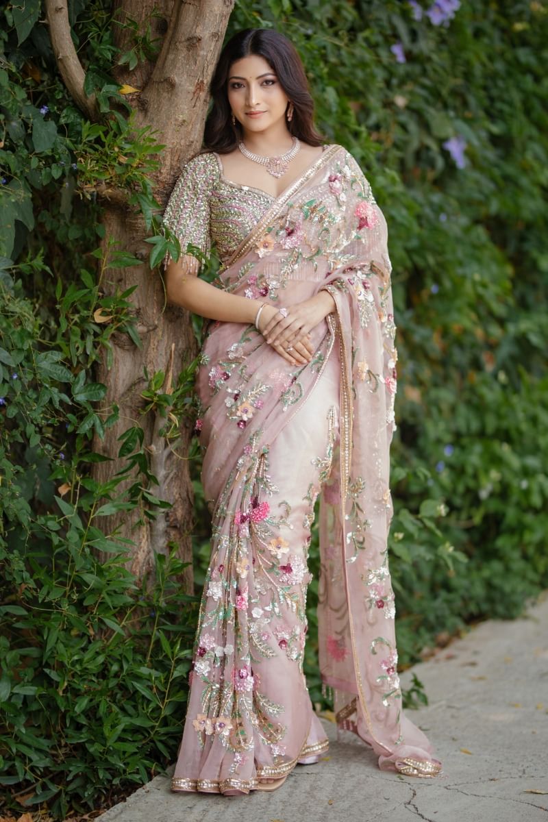 Peach Pink Saree