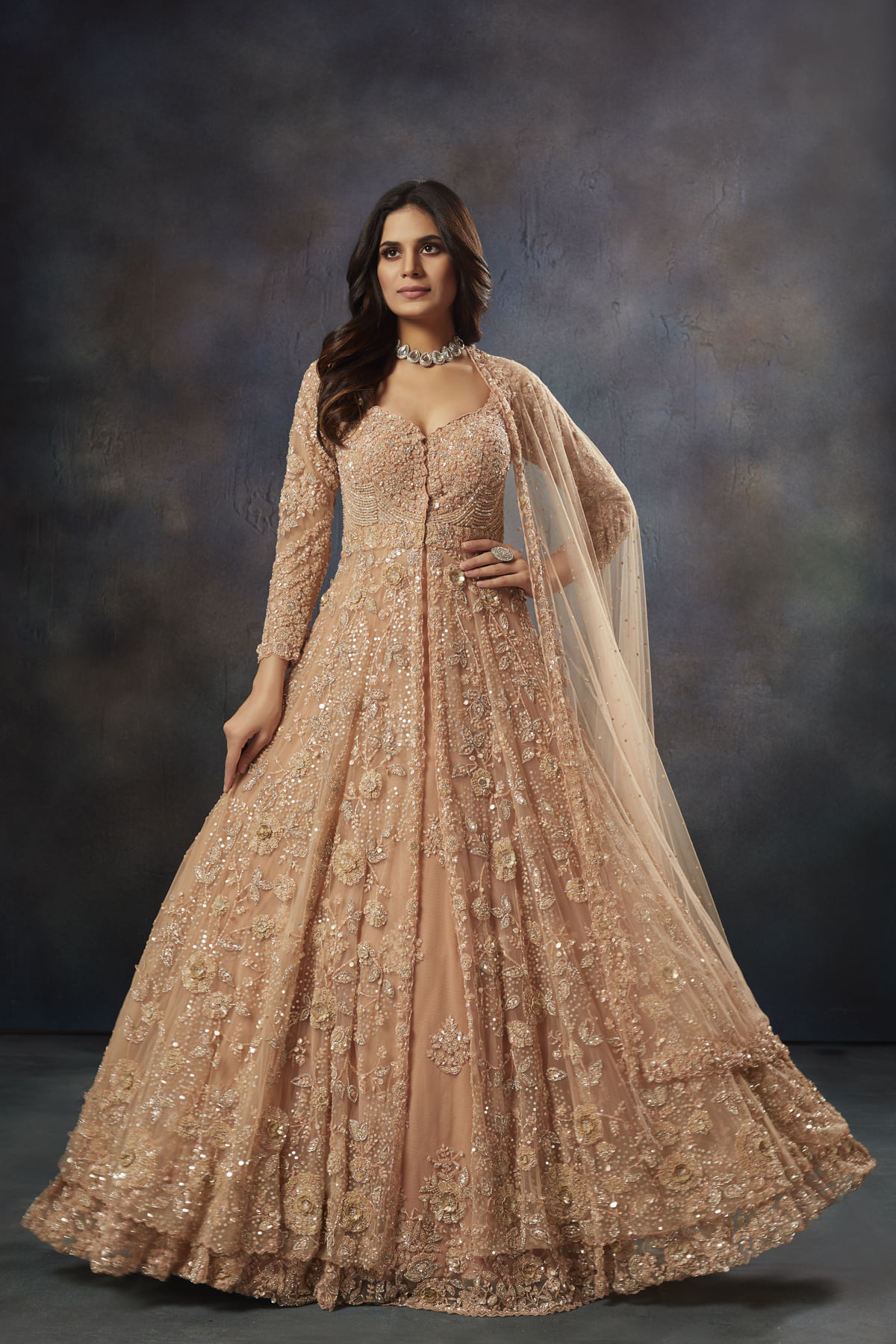 Peach Jacket Lehenga