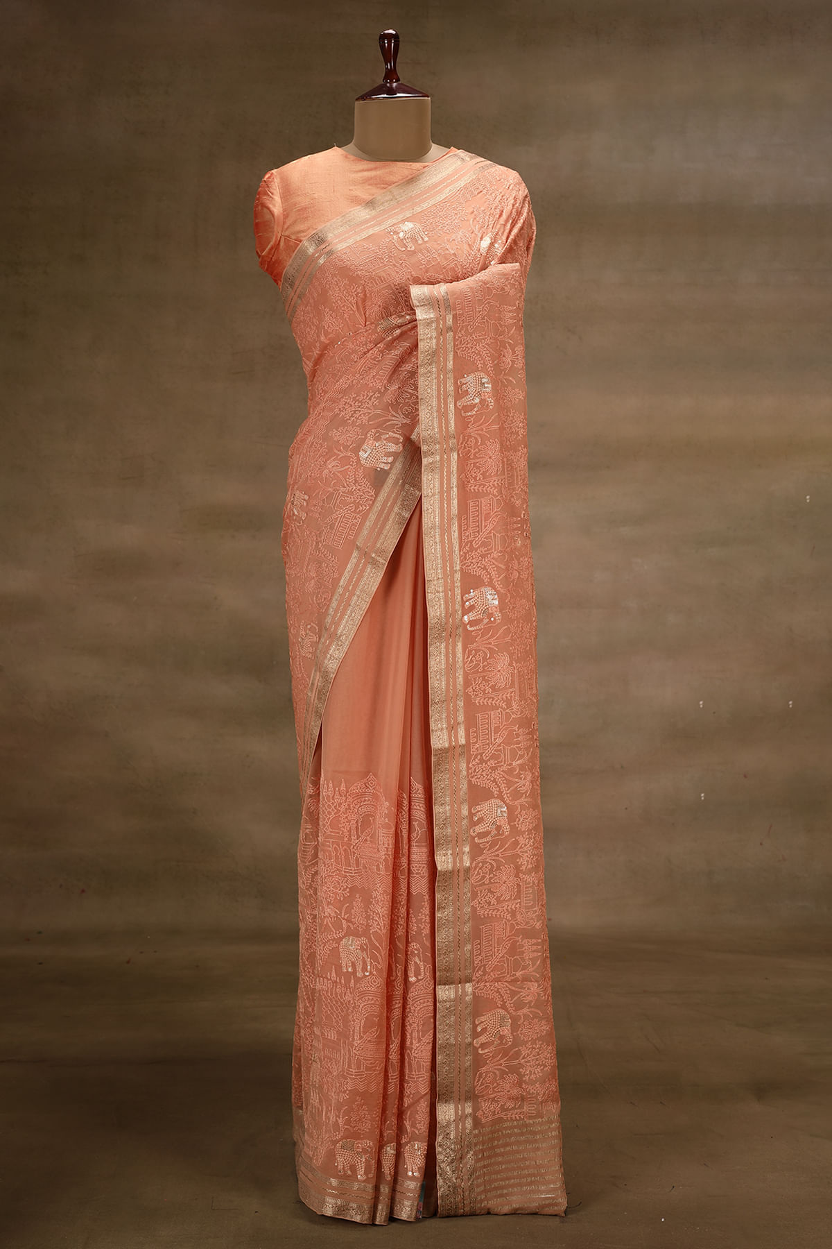 Peach Chiffon Saree