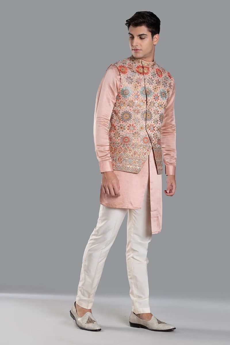 Peach Waistcoat Kurta