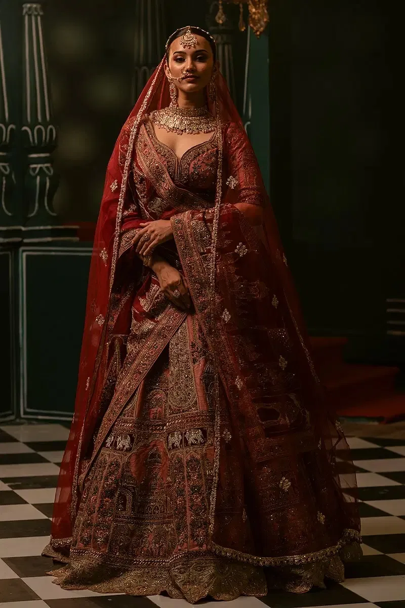 Peach Reception Lehenga
