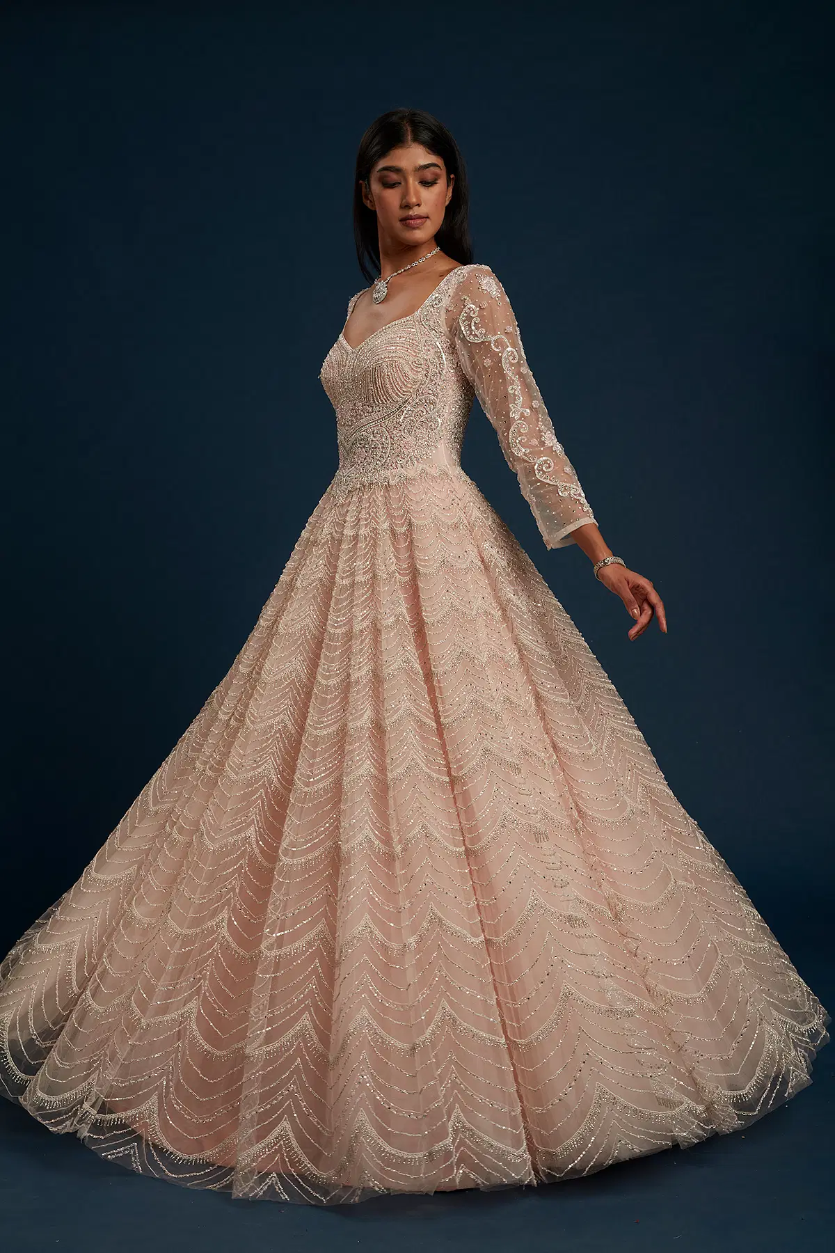 Pearl Pink Indowestern Net Gown with Stone Work GG1051