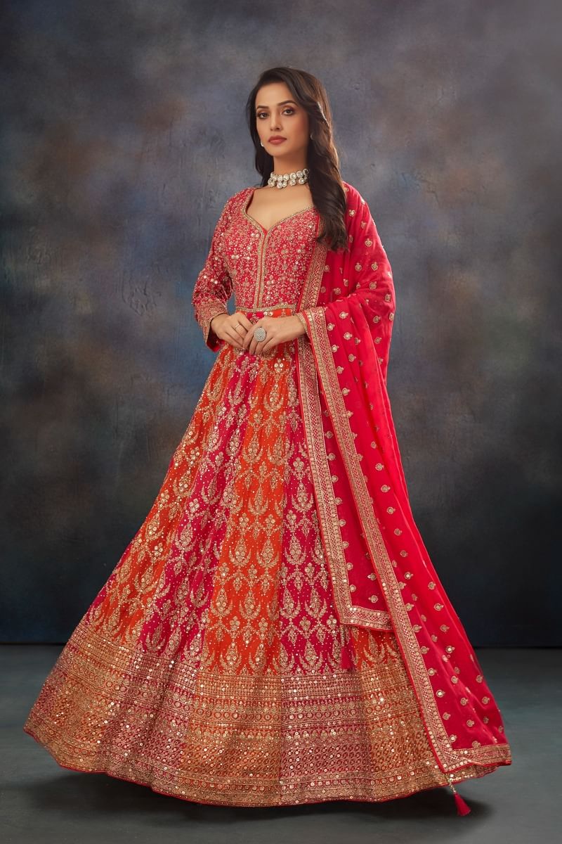Pink And Orange Anarkali Salwars