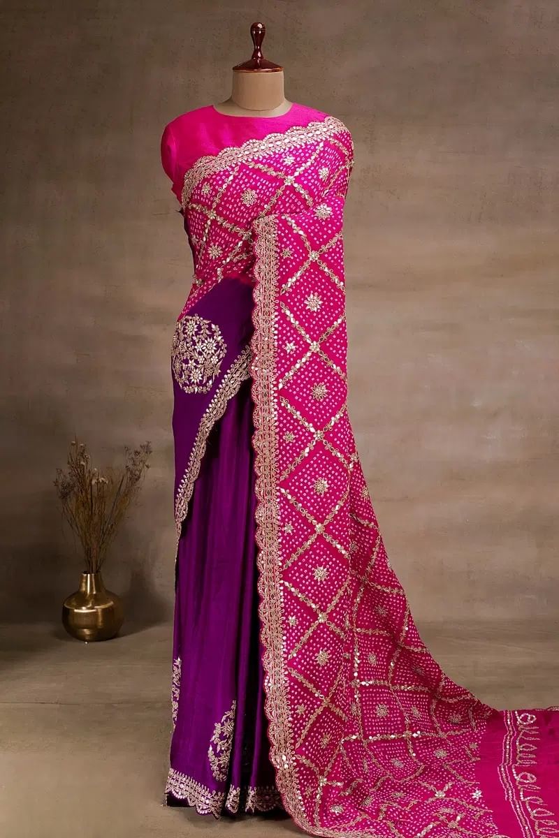 Pink and Purple Bandhani Saree