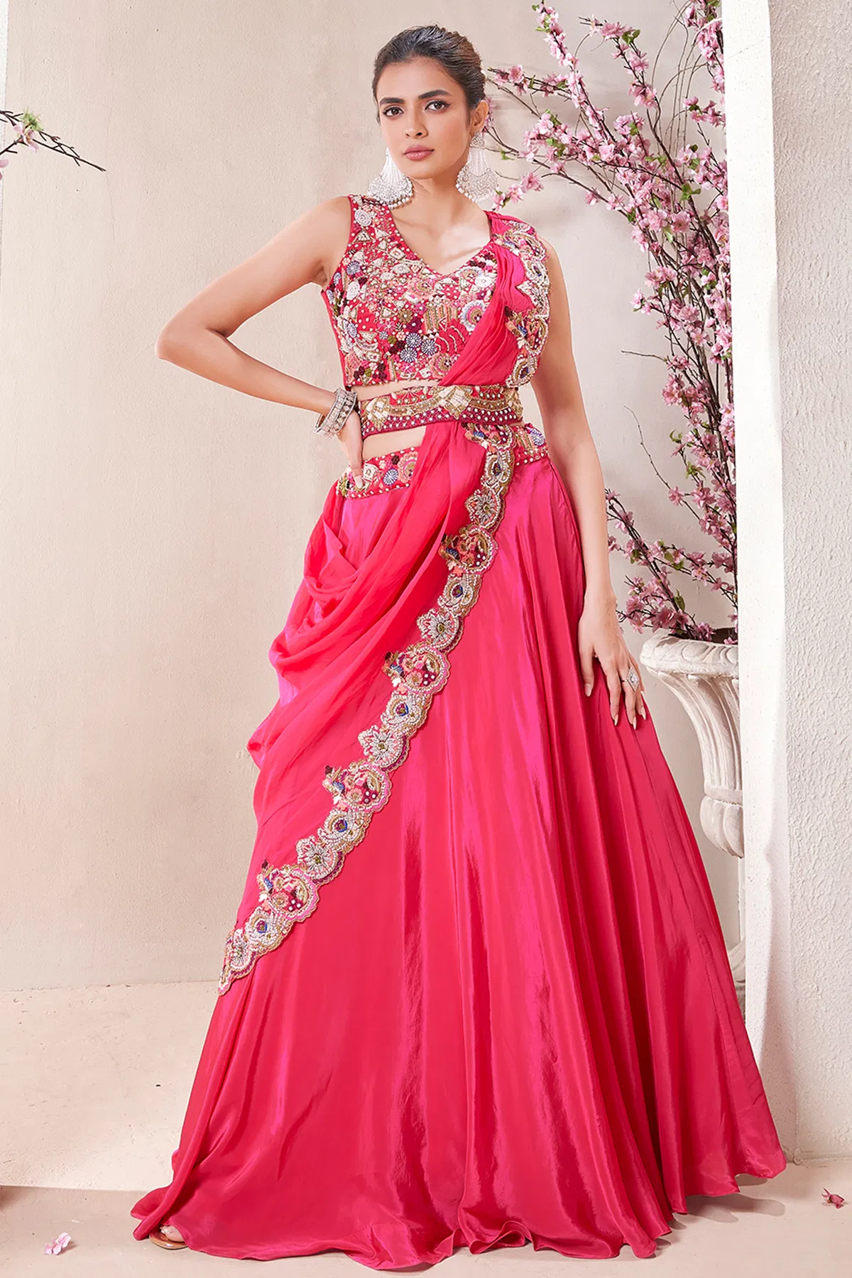Pink Drape Style Lehenga