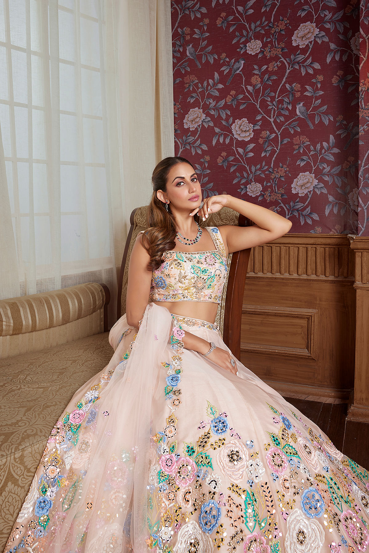 Buy Pink Designer Lehenga with Abla Work and Square Neck Blouse Online at Samyakk