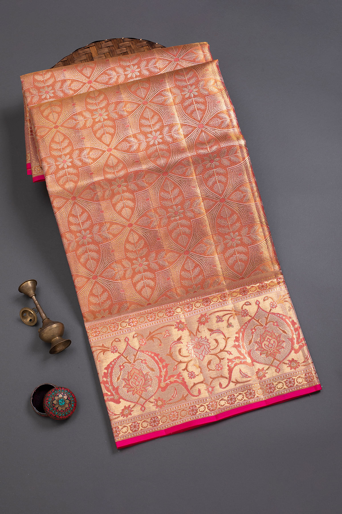 Pink Tissue Saree With Unstitched Blouse