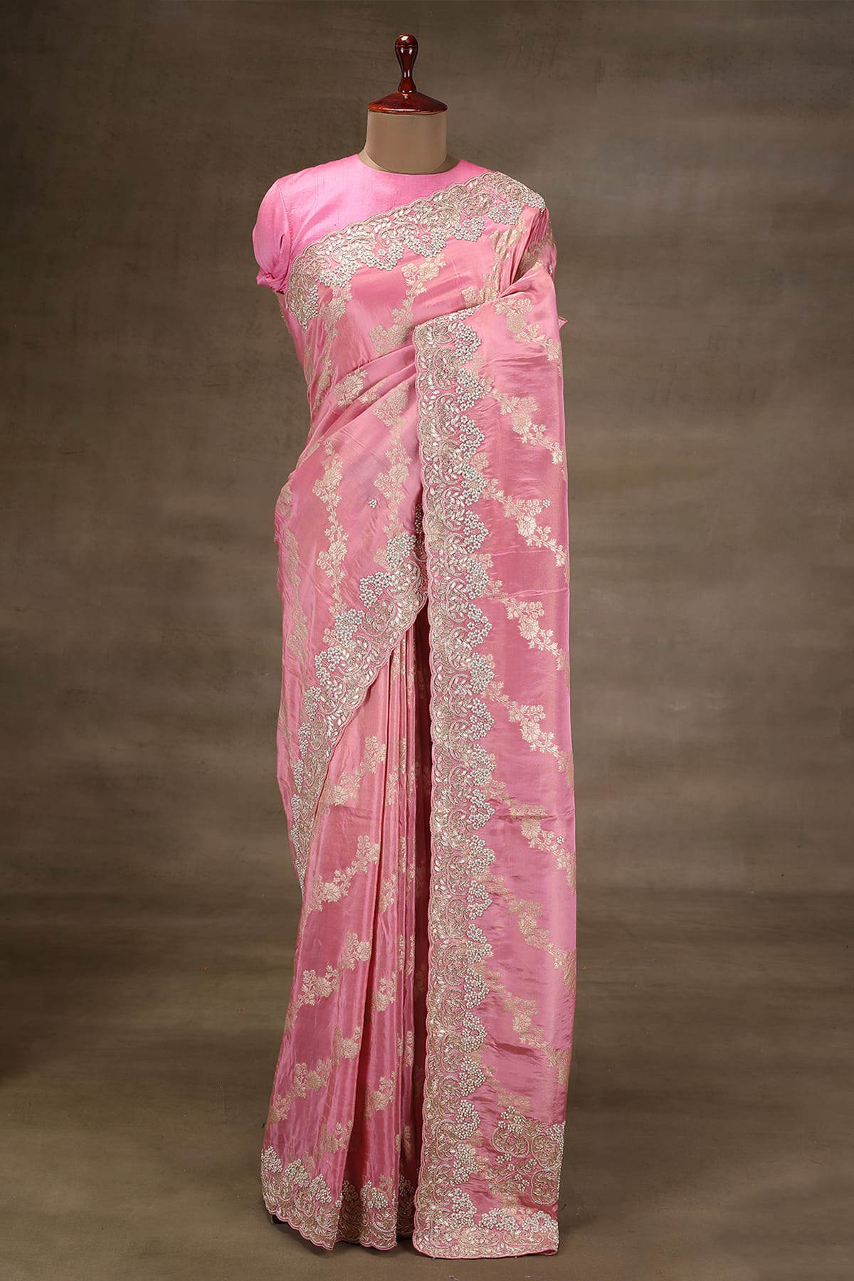 Buy Pink Gota Embroidered Tissue Designer Saree with Unstitched Blouse  Online | Samyakk