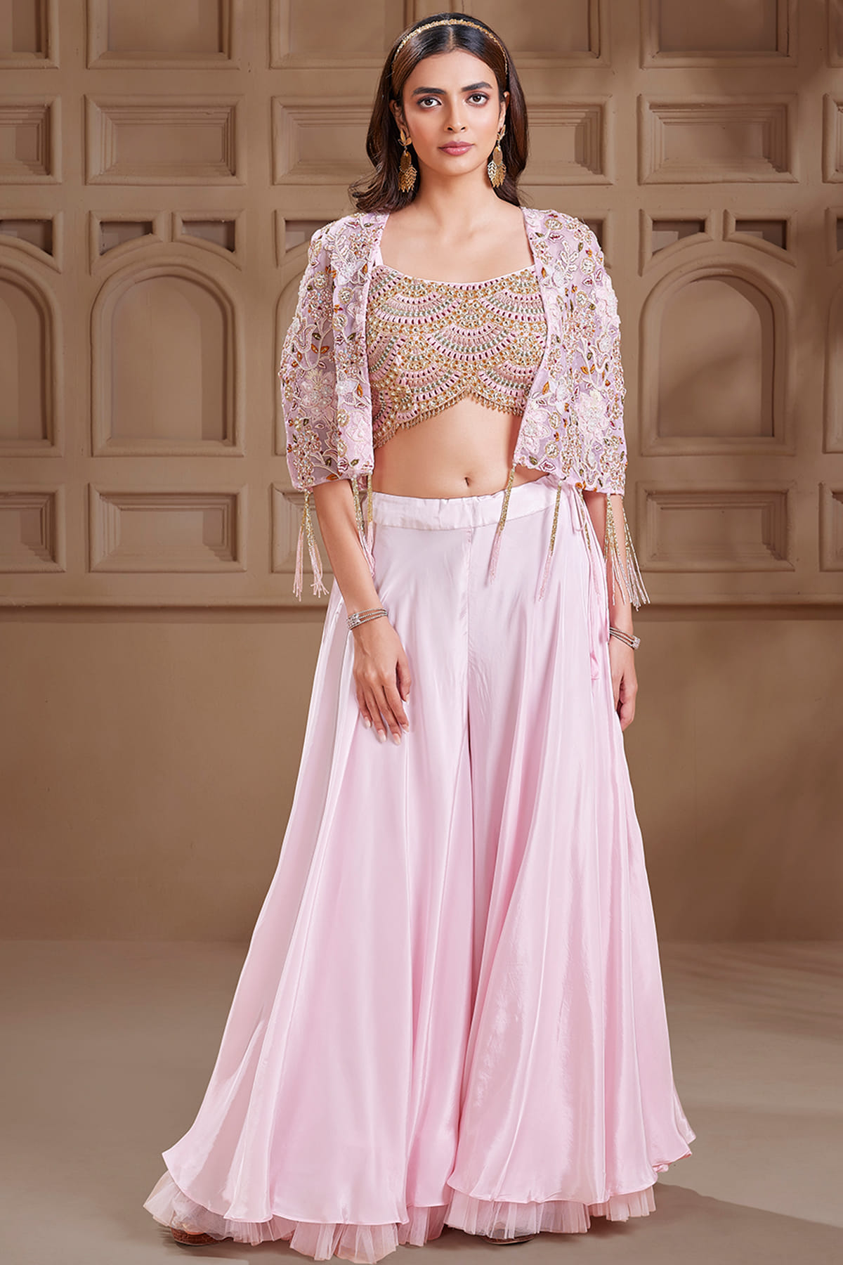 Crop Top Waist Length Coat Jewel Sayuri Georgette Crop Top Skirt