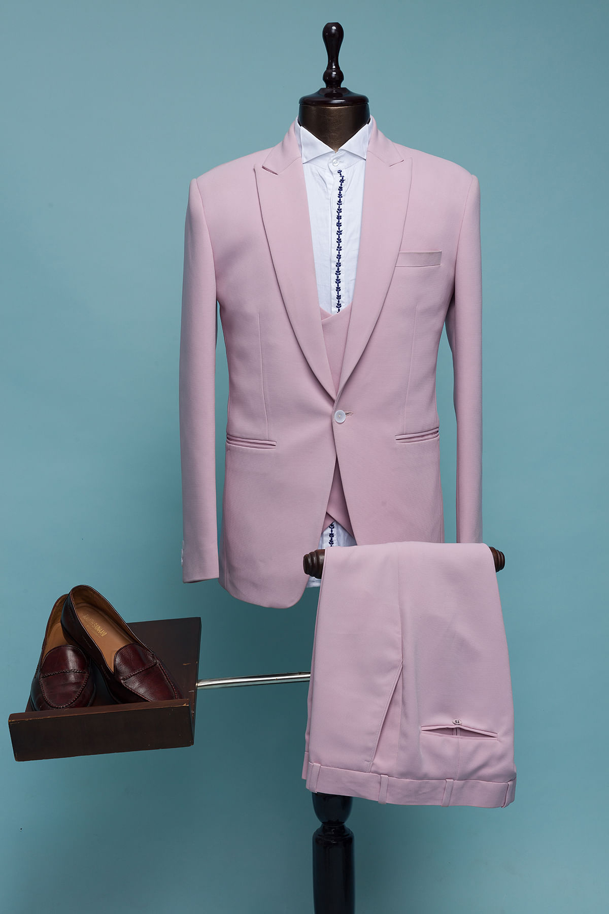 Buy Pink Marshmallow Plain Bomario Tuxedo Suit Online at Samyakk