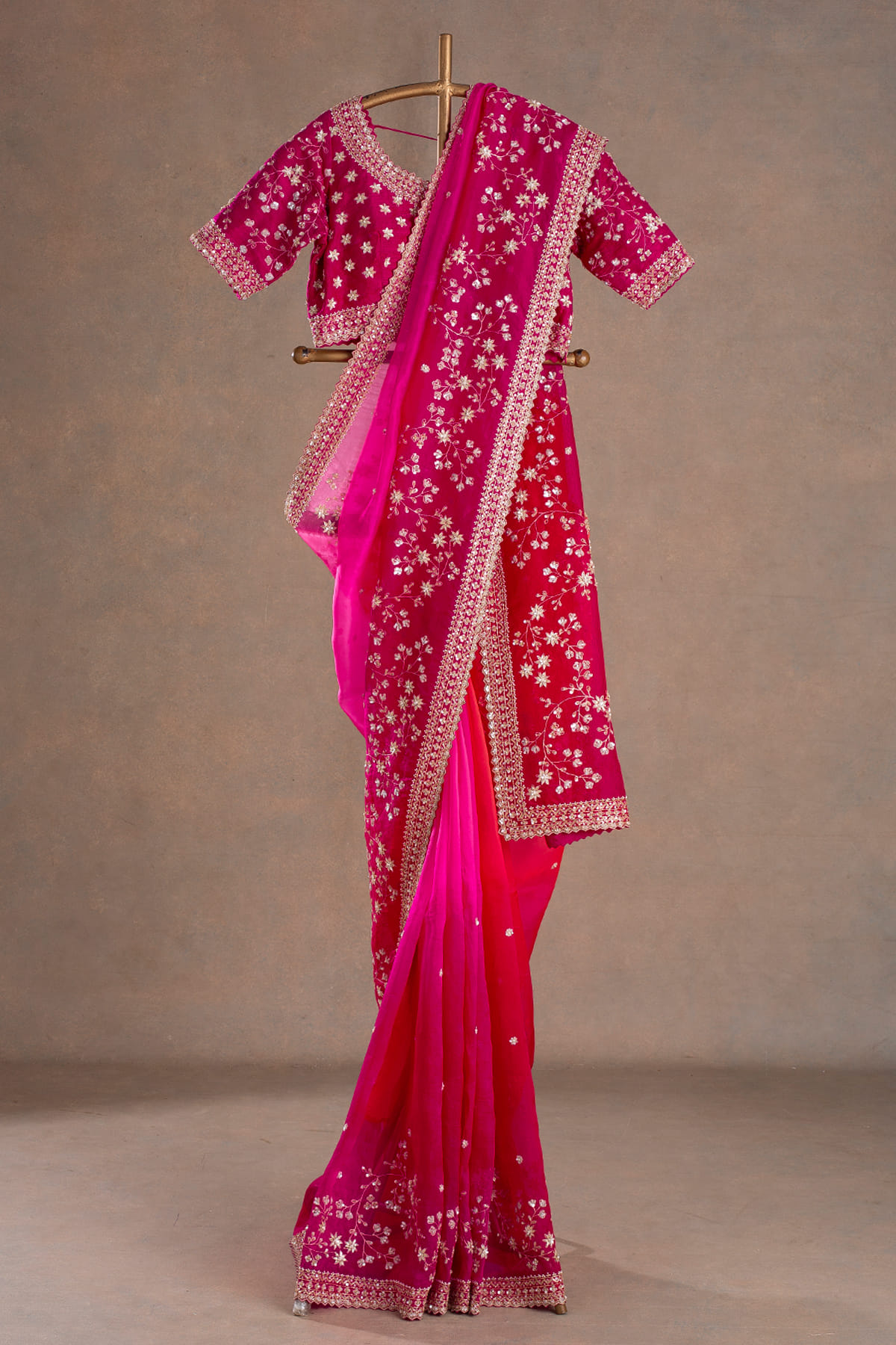 Pink Pure Organza Saree with Designer Printed Handwork Blouse main image 0
