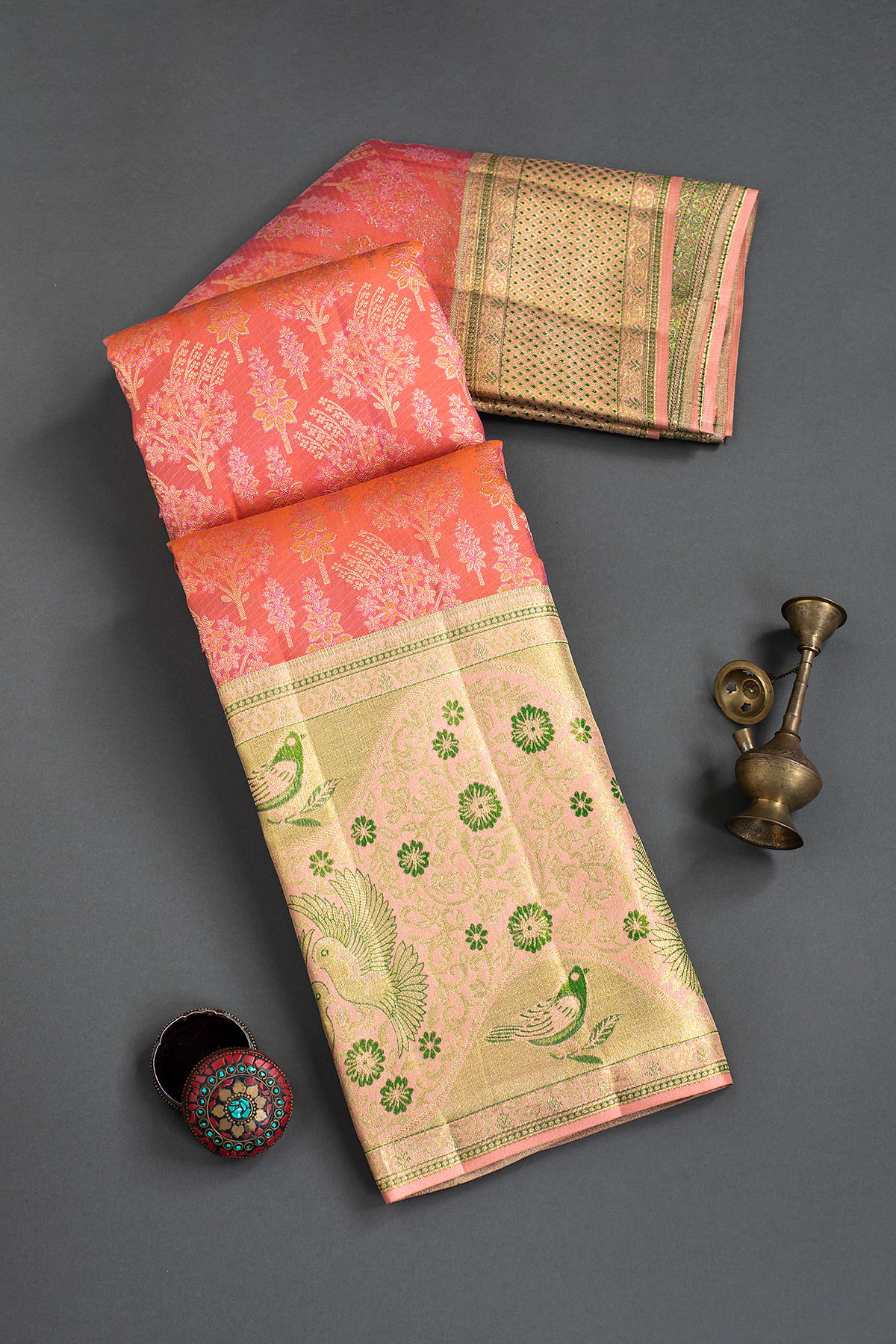 Pink & Orange Kanchipuram Silk Saree