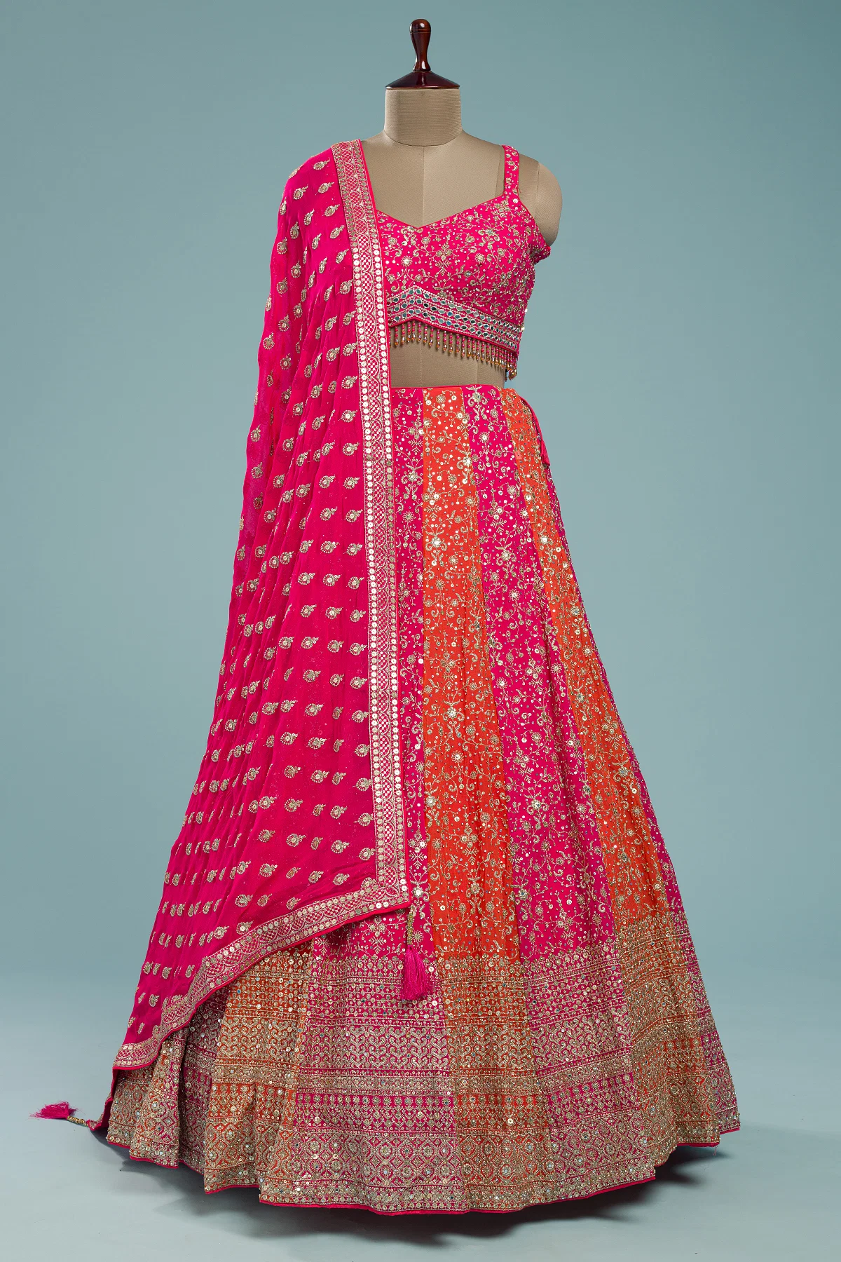 Pink & Orange Party Wear Lehenga