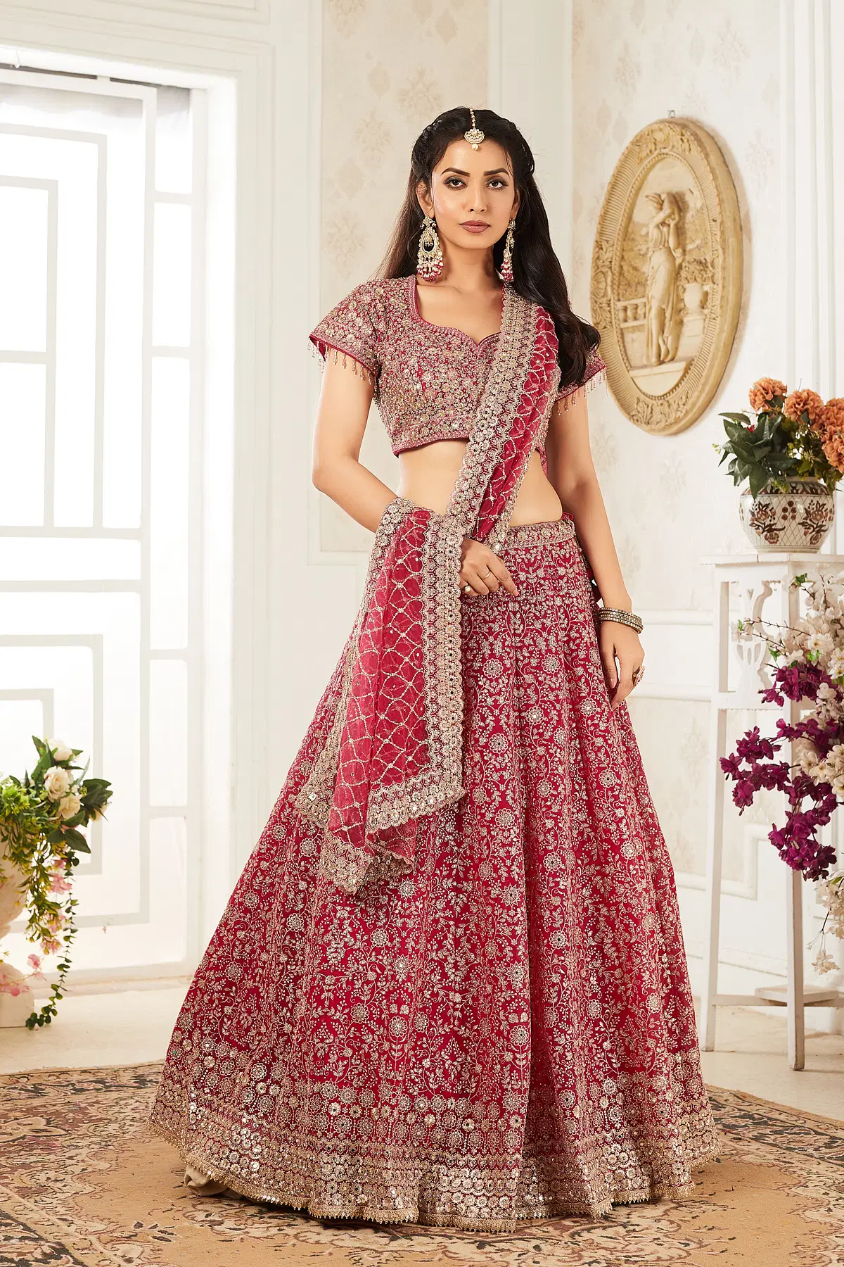 Pink Panel Style Net Sangeet Lehenga With Embroidered Blouse-GC4561
