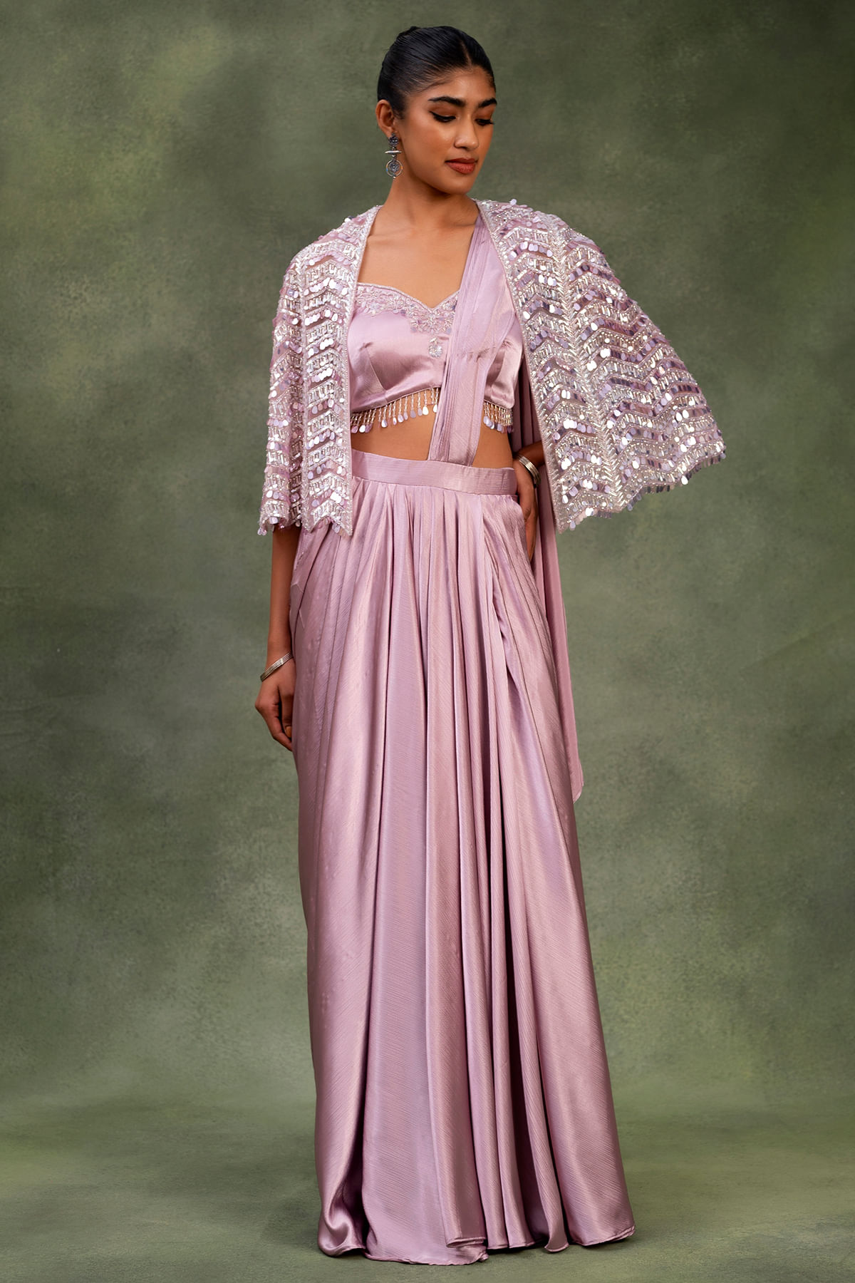 Pink Ready Blouse Saree 