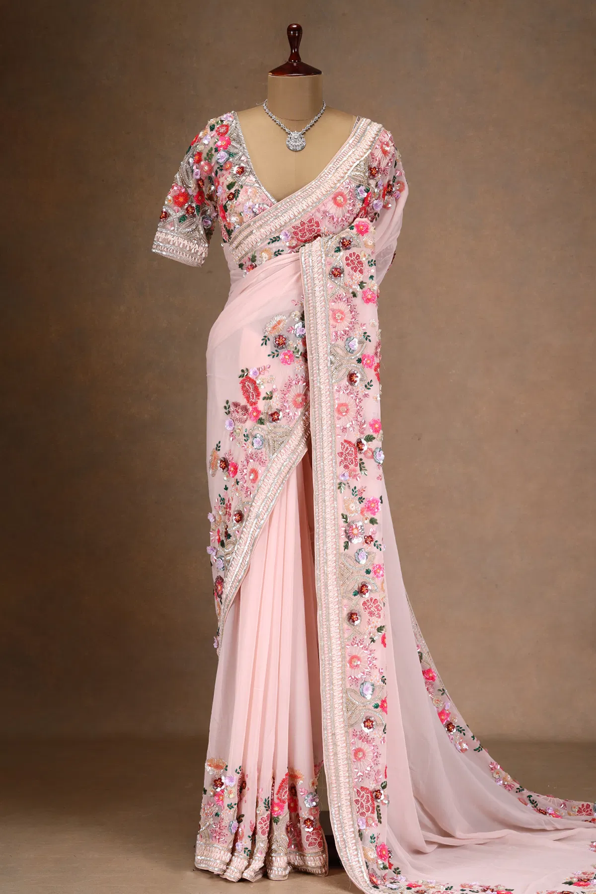 Pink georgette Saree