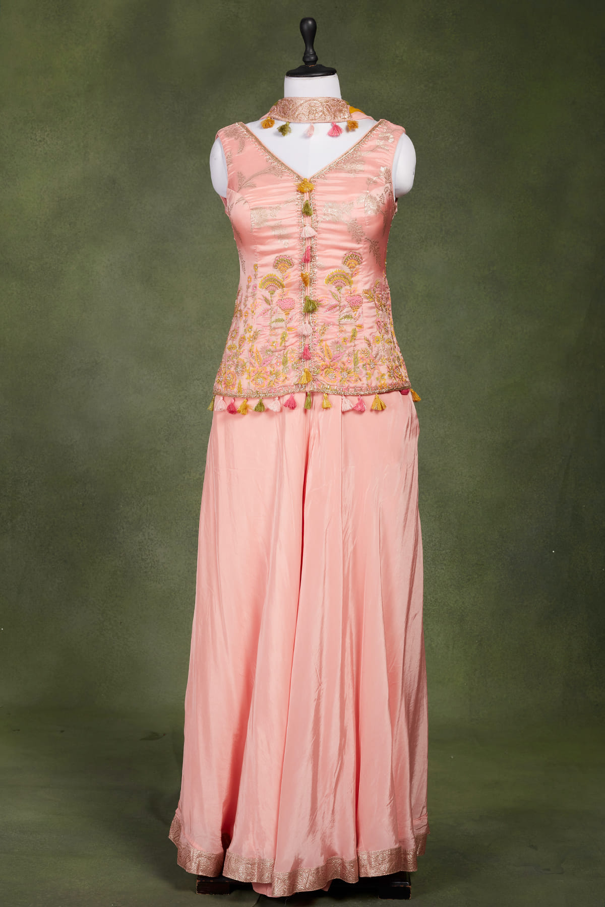 Radiant Pink Sequins & Khatli Work Festive Palazzo Suit main image 1