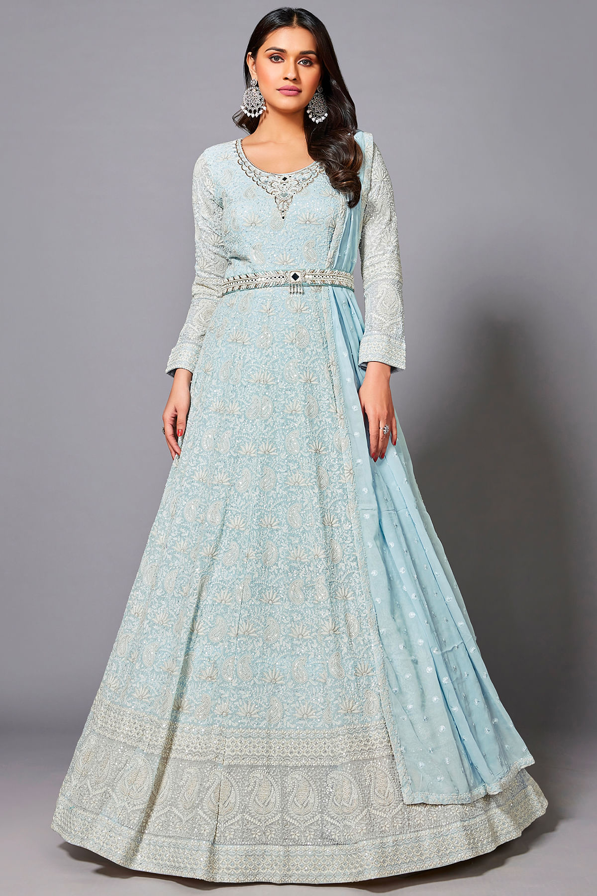 Blue Embroidered Anarkali Salwars