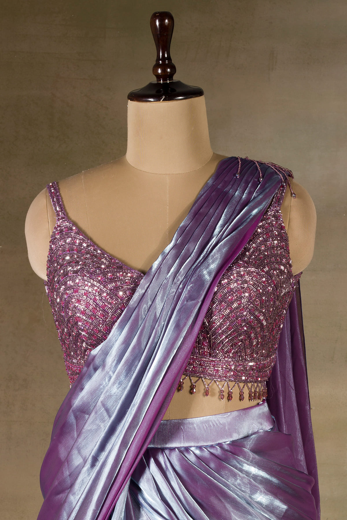 plain saree with sequin blouse
