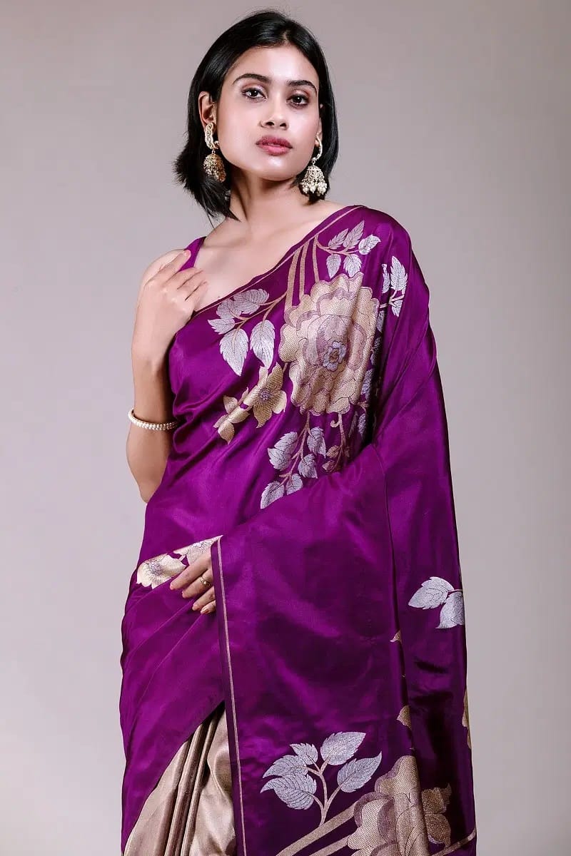 Purple and Gold Banarasi Silk Saree