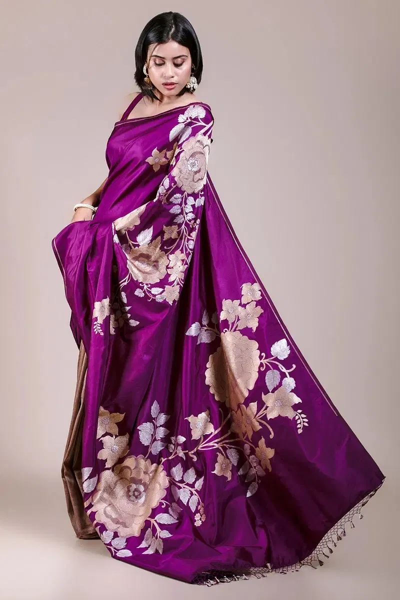 Purple and Gold Banarasi Silk Saree