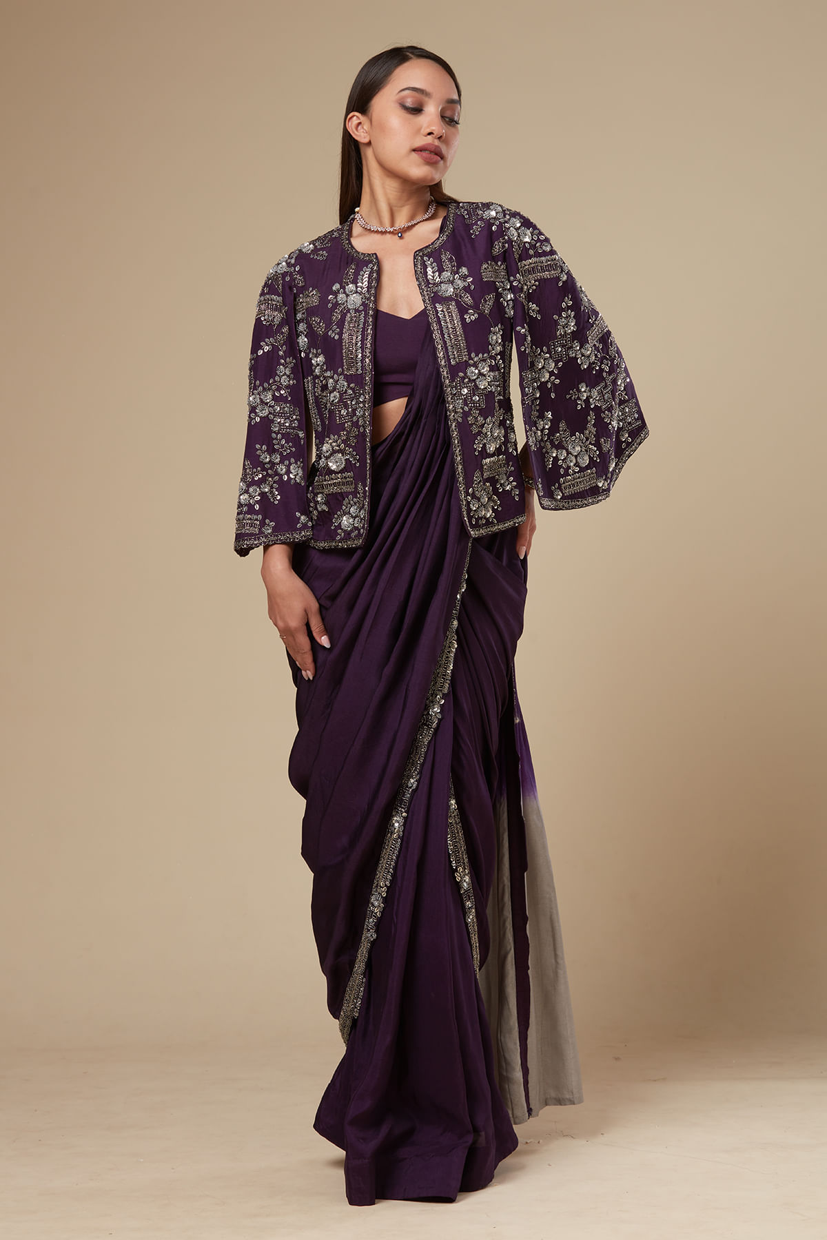 Purple Drape Saree for Bridesmaids