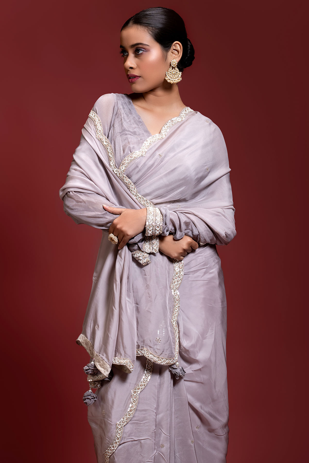 Purple Crepe Designer Saree